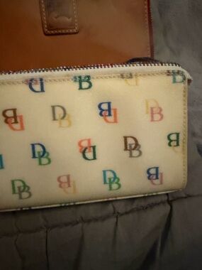 Dooney & Bourke Multicolor DB Logo Cosmetic Case on Cream